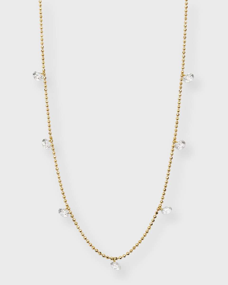 18K Yellow Gold Five-Station Floating Diamond Necklace (18K YG Small Floating Necklace)
